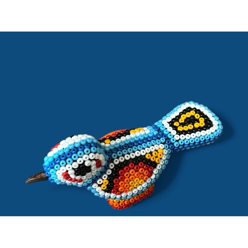 Huichol Miniature Roadrunner Beaded‎ Bead Multicolor Handmade Figurine Mexican